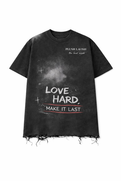 Black "Love Hard" Distressed Tee