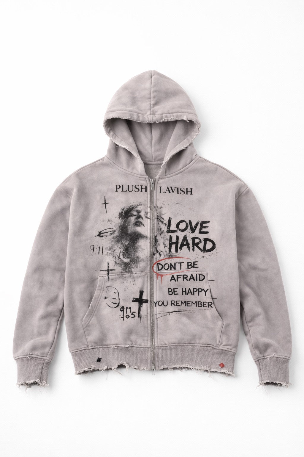 Grey "Love Hard" Zip Up Hoodie