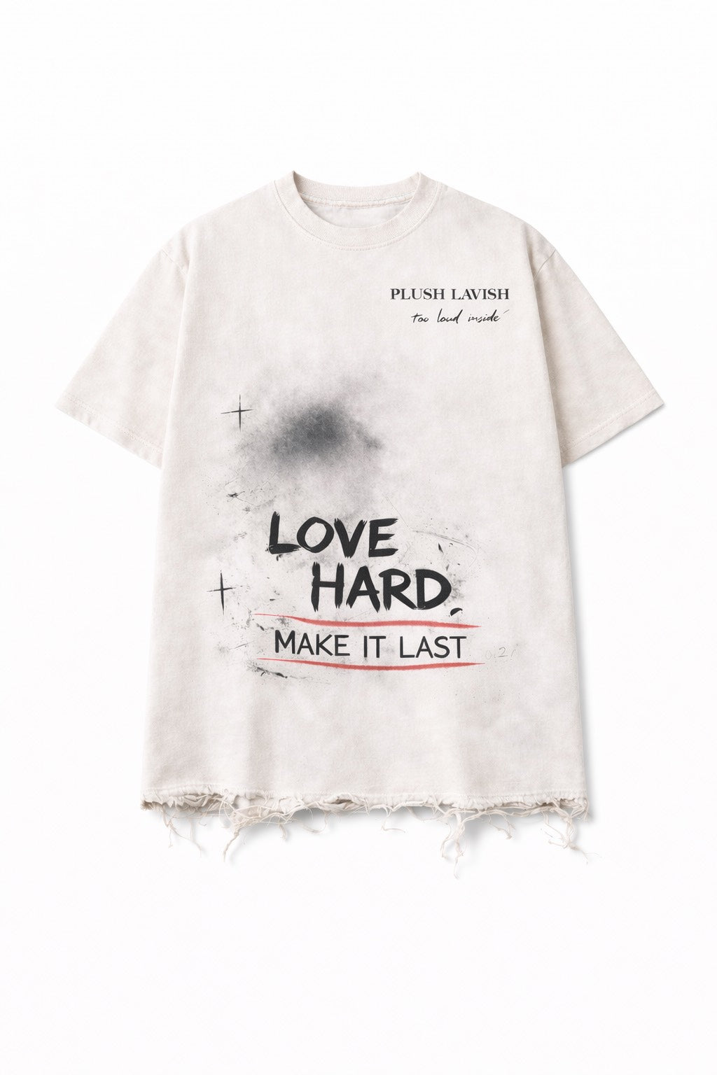 White " Love Hard " Distressed Tee